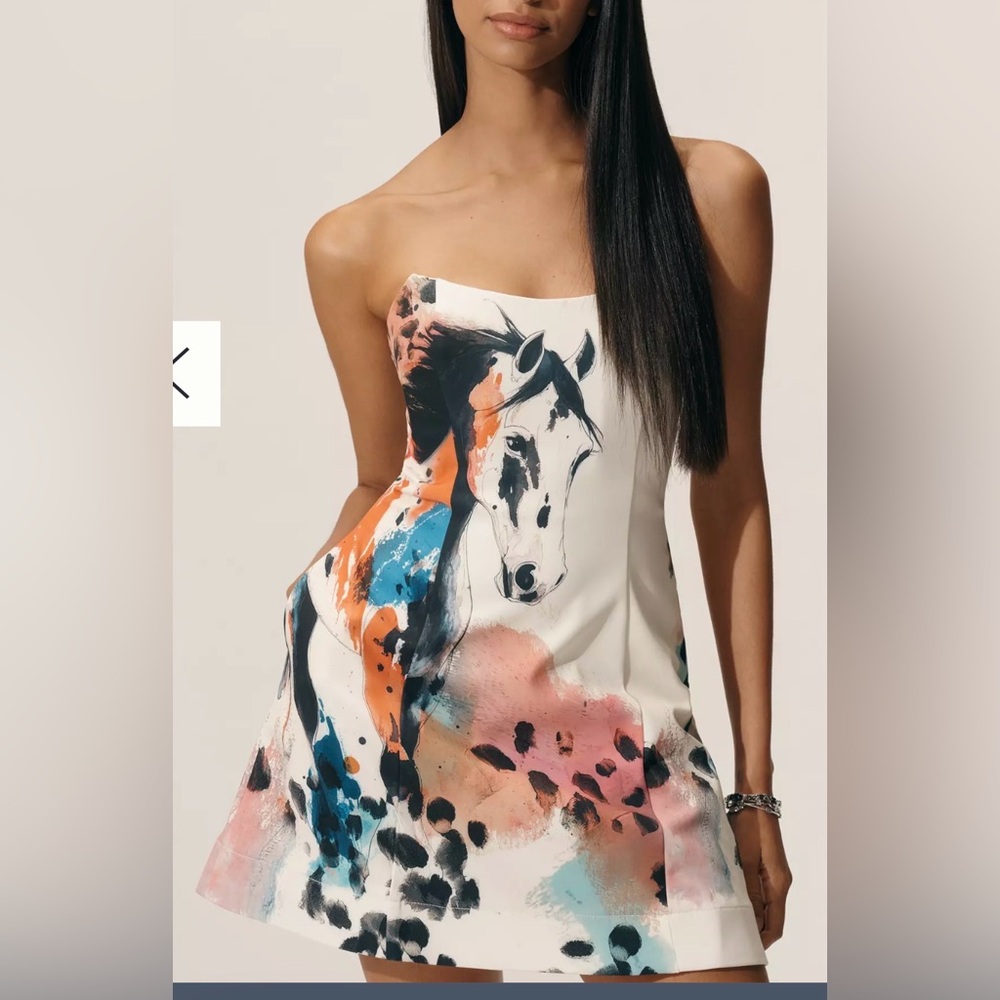 Maeve Strapless Dress with Horse Print